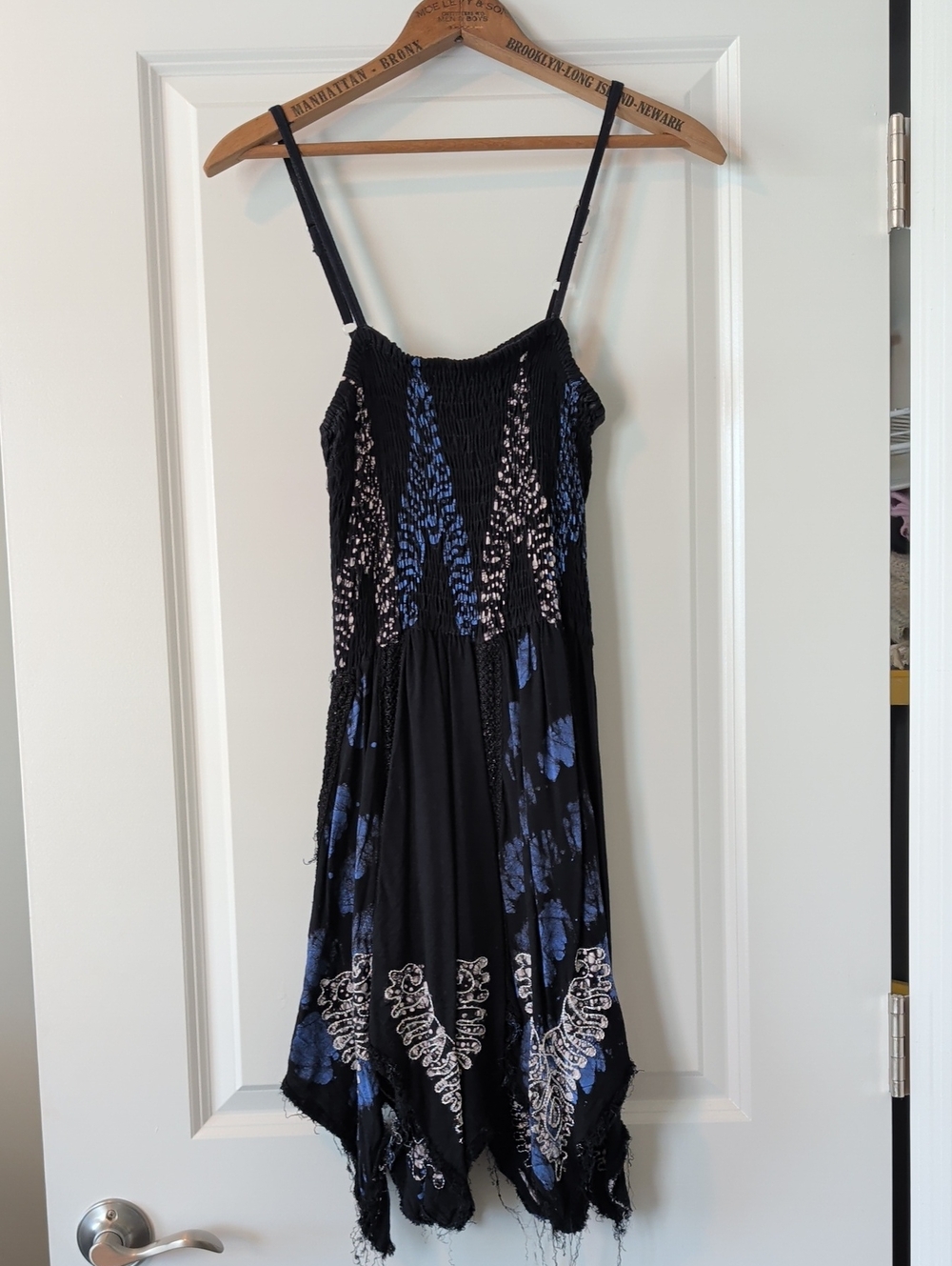 Black & Blue Handkerchief Hem Smocked Slip Dress
